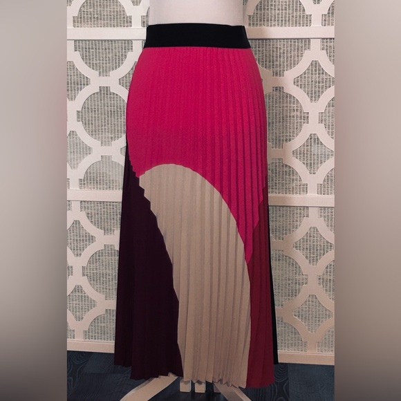 Mod Colorblock Midi Pleated Skirt Ballet Retro Vintage Vibe Alfani Med  Pink Red - Picture 5 of 13